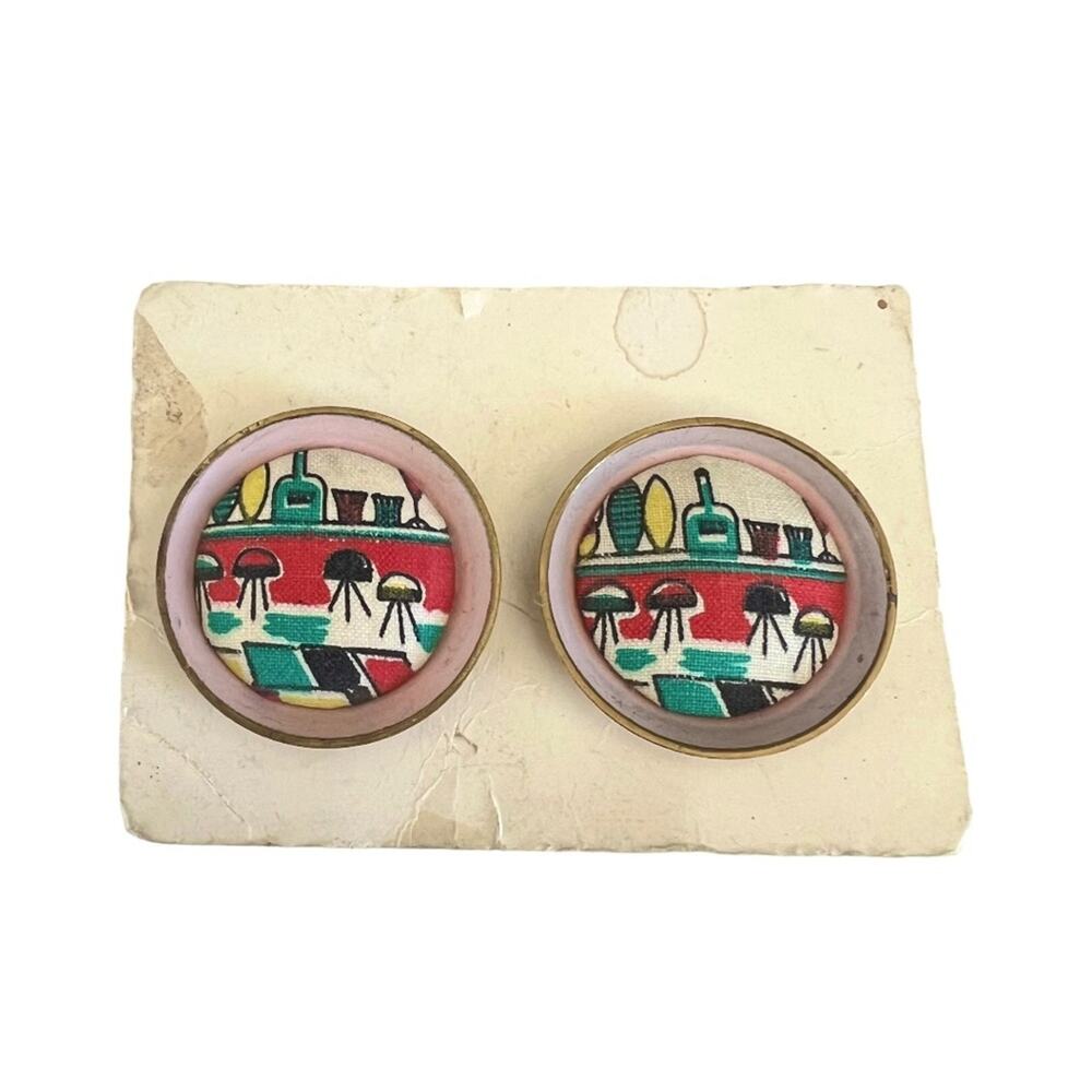 Vintage Western Germany Mid Century Fabric Bar Stool Restaurant MOD Earrings